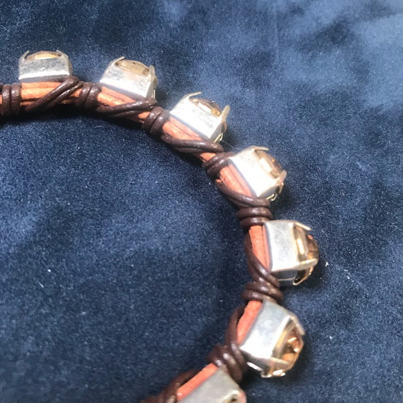 Gold and Brown Leather and Rhinestone Bracelet NEW - Picture 3 of 3